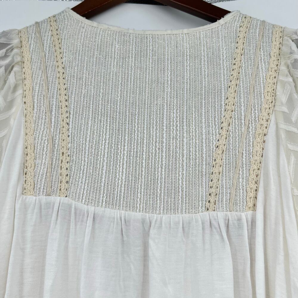 Anthropologie One September Attylie 3/4 Sleeve Peasant Blouse Embroidered Ivory - Picture 4 of 10